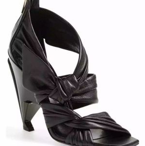 JIMMY CHOO Kyle Knotted Leather Wedge Sandals